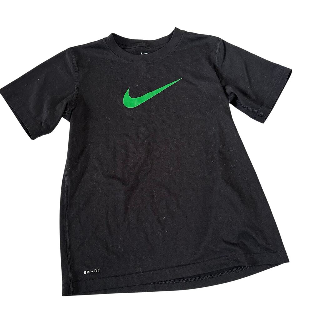 Nike Drifit Boys Small Black T-Shirt Green Logo